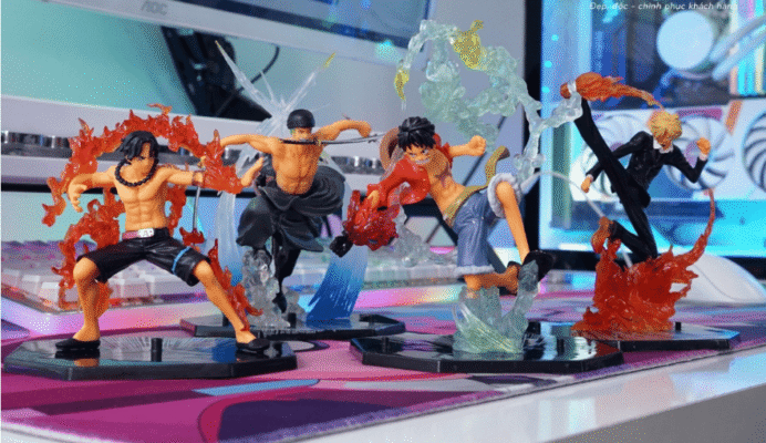 Bộ mô hình anime 4 nhân vật với hiệu ứng chiến đấu đẹp mắt, chất liệu PVC bền bỉ, thích hợp sưu tầm và trưng bày.